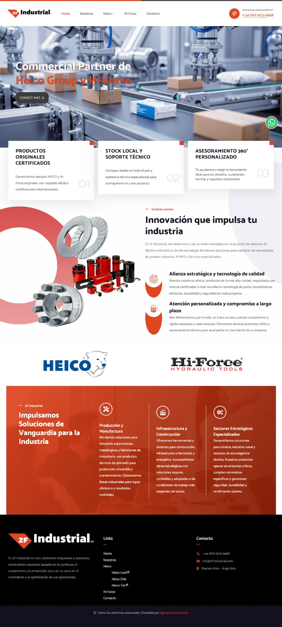 Captura del sitio corporativo y catálogo de 2F Industrial